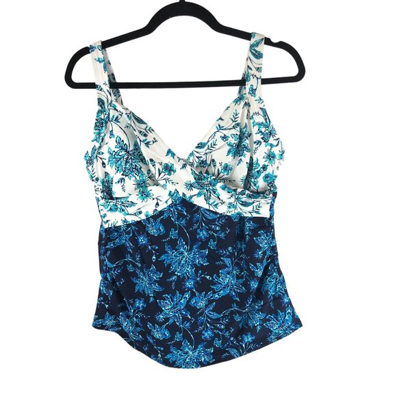 Lands End Wrap Underwire Tankini Swim Top Tummy Control Underwire Blue 8 - Picture 3 of 5